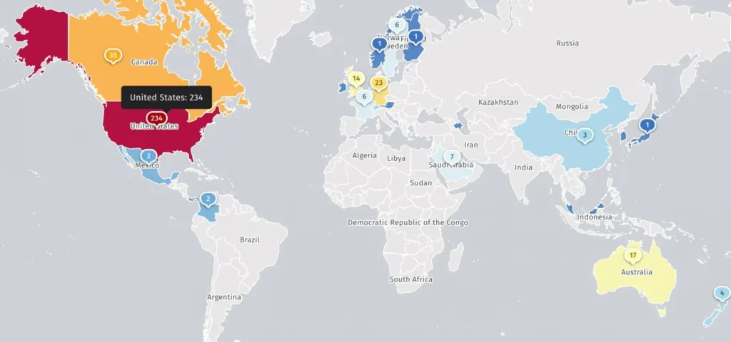 Internet-exposed Kiteworks instances (Shadowserver)