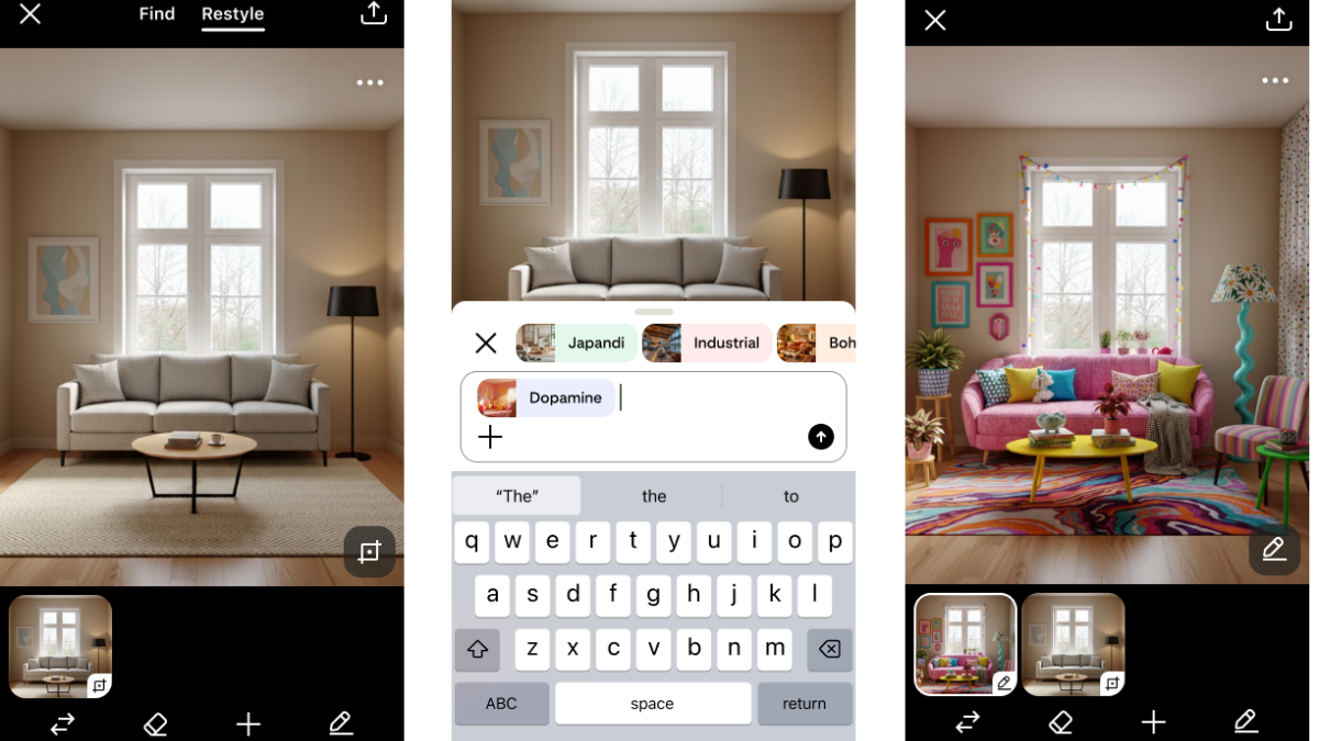 Pinterest Restyle yapay zeka oda tasarım özelliği ekran görüntüsü