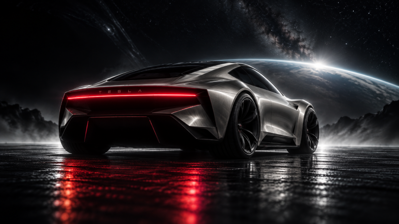 Siber tarzında bir Tesla Roadster'ı hayal eden yapay zeka tarafından oluşturulan bir render.