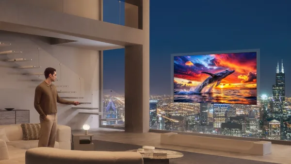 Salonda duvara asılı LG akıllı televizyon ve gizlilik ayarları menüsü