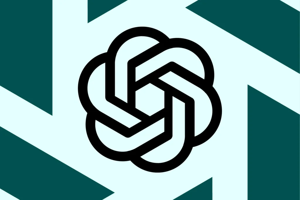 OpenAI logosu grafik yeşil arka plan üzerinde.