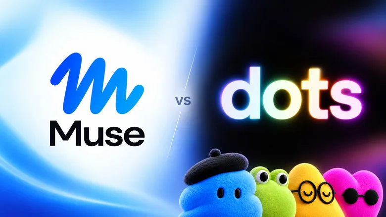 Meta Muse logosu, OpenAI Dots logosu karşısında ve dört renkli karakter maskotu.